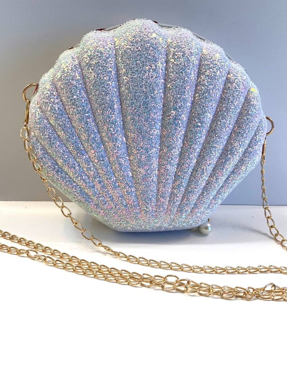 Glam Clam /Sparkly Seashell Crossbody Bag / White Glimmer Mermaid Purse- NWT - Picture 6 of 11